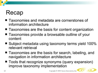 Metadata Controlled Taxonomy Examples Taxonomies and Metadata in Information Architecture | PPT
