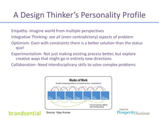 A Design Thinker’s Personality Profile
Empathy- imagine world from multiple perspectives
Integrative Thinking- see all (ev...