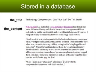 Stored in a database the_title the_content 