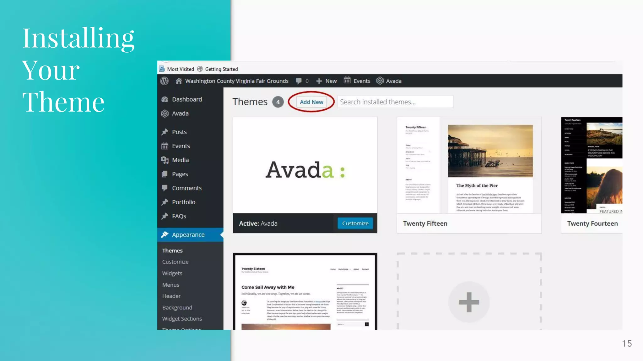 Installing
Your
Theme
15
 