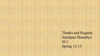 Thanks and Regards
Sandipan Shandilya
SU1
Spring 12-15
                 21
 