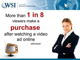 More than 1    in 8
    viewers make a
   purchase
after watching a video
       ad online
              eMarketer
 