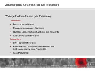  Direkte, persönliche Kundenakquise   (Vis a Vis, Netzwerktreffen, Vorträge, Anrufe, Anschreiben)Internet Marketing: Website