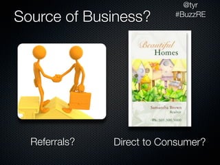 @tyr
Source of Business?        #BuzzRE




  Referrals?   Direct to Consumer?
 