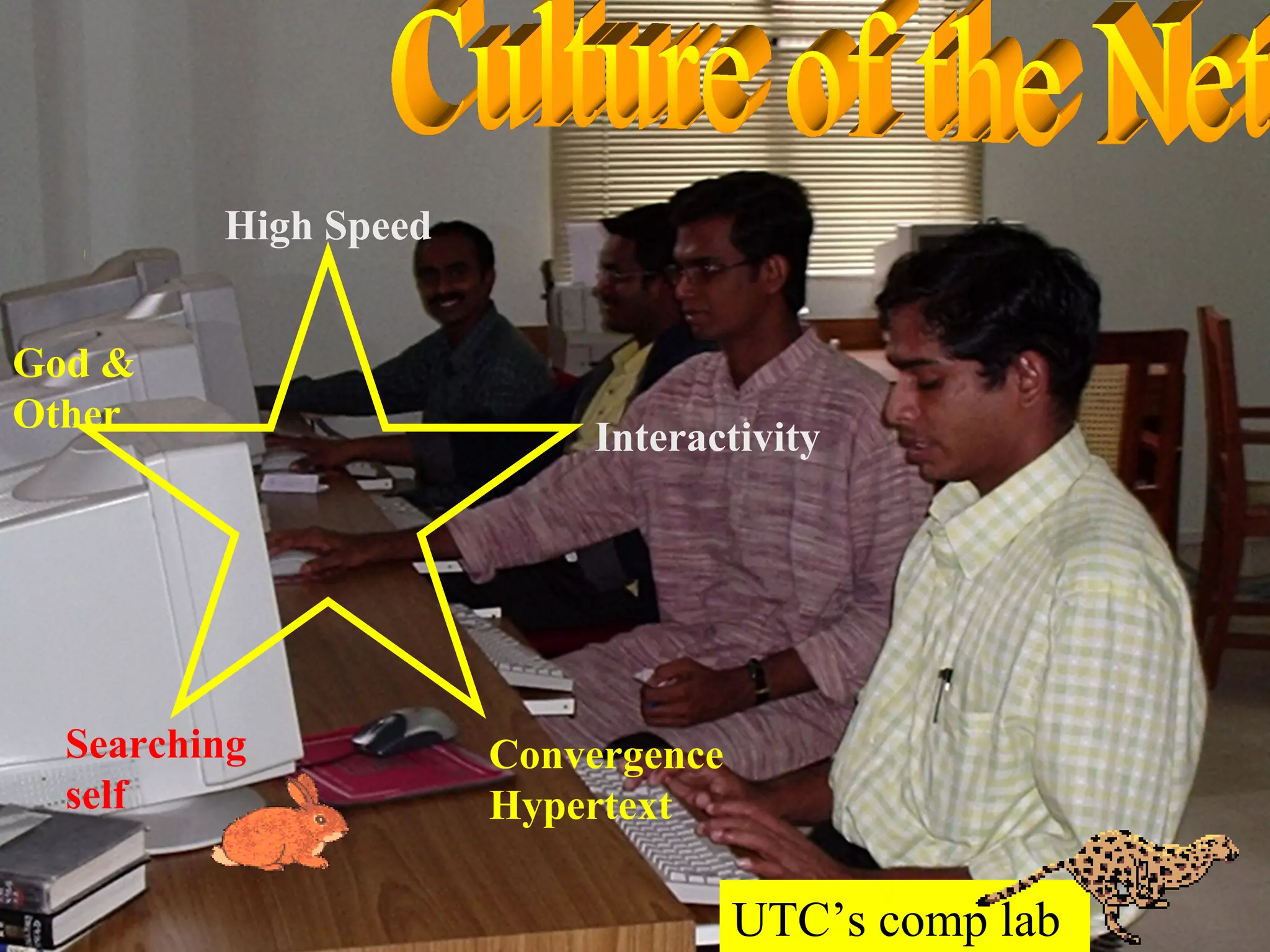 UTC’s comp lab
High Speed
Interactivity
Convergence
Hypertext
Searching
self
God &
Other
 
