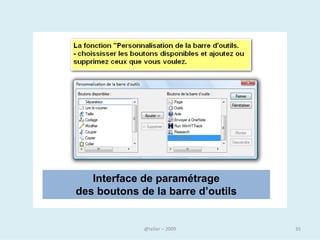 Un lien peut se cacher sous plusieurs formes
• Du texte :
• On le reconnait car il est d'une couleur différente,
  généralement souligné et bleu, mais de plus en plus souvent,
  d'autres couleurs sont utilisées (cliquez sur le texte souligné
  pour tester).
• Une image : en passant la souris sur l'image, le curseur se
  transforme en main. On sait alors que l'on peut cliquer dessus
  pour aller à un autre endroit. Souvent l'image est entourée
  d'un cadre bleu, mais ce n'est pas obligatoire (cliquez sur
  l'image pour tester).




                              @telier                           35
 