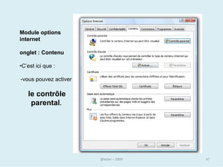 Pour accéder à une page web
de votre liste des Favoris.

Dans le menu Favoris, cliquez
sur le lien vers la page Web
que vous voulez visiter.

Si vous avez déjà organisé les
pages Web en dossiers, dans
le menu Favoris, pointez
d'abord sur le dossier de la
page que vous voulez visiter,
puis cliquez sur le lien pour
accéder à la page.


                      @telier    47
 