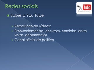 Redes sociaisSobre o OrkutRede social de BrasileirosSe o orkut fosse um estado brasileiro, seria o mais populoso do BrasilClasses C e D predominantesAmigos, comunidades, depoimentos, jogos, promoções etcCria vínculos de AMIZADEIntegração com outras ferramentas do google (Youtube, gtalk, etc)