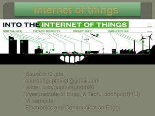 Saurabh Gupta
saurabhguptaviet@gmail.com
twitter.com/guptasaurabh26
Vyas Institute of Engg. & Tech., Jodhpur(RTU)
VI semester
Electronics and Communication Engg.
 