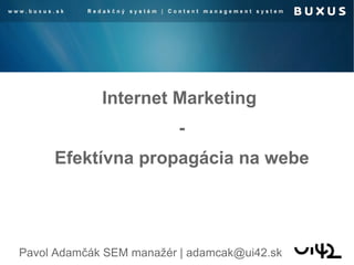 Pavol Adamčák SEM manažér | adamcak@ui42.sk Internet Marketing  - Efektívna propagácia na webe 