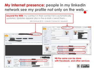 My Internet presence: people in my linkedin network see my profile not only on the web…<br />30<br />beyond the WEB: my co...