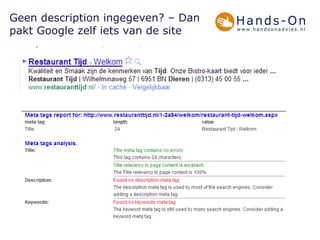 Geen description ingegeven? – Dan pakt Google zelf iets van de site  