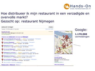 Hoe distribueer ik mijn restaurant in een verzadigde en overvolle markt? Gezocht op: restaurant Nijmegen Google: 1.170.000  vermeldingen 