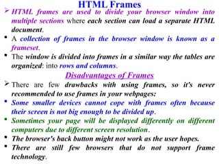 Frame Frameset Computer INTERNET PROG I(UNIT 3).pptx internet programming | PPTX