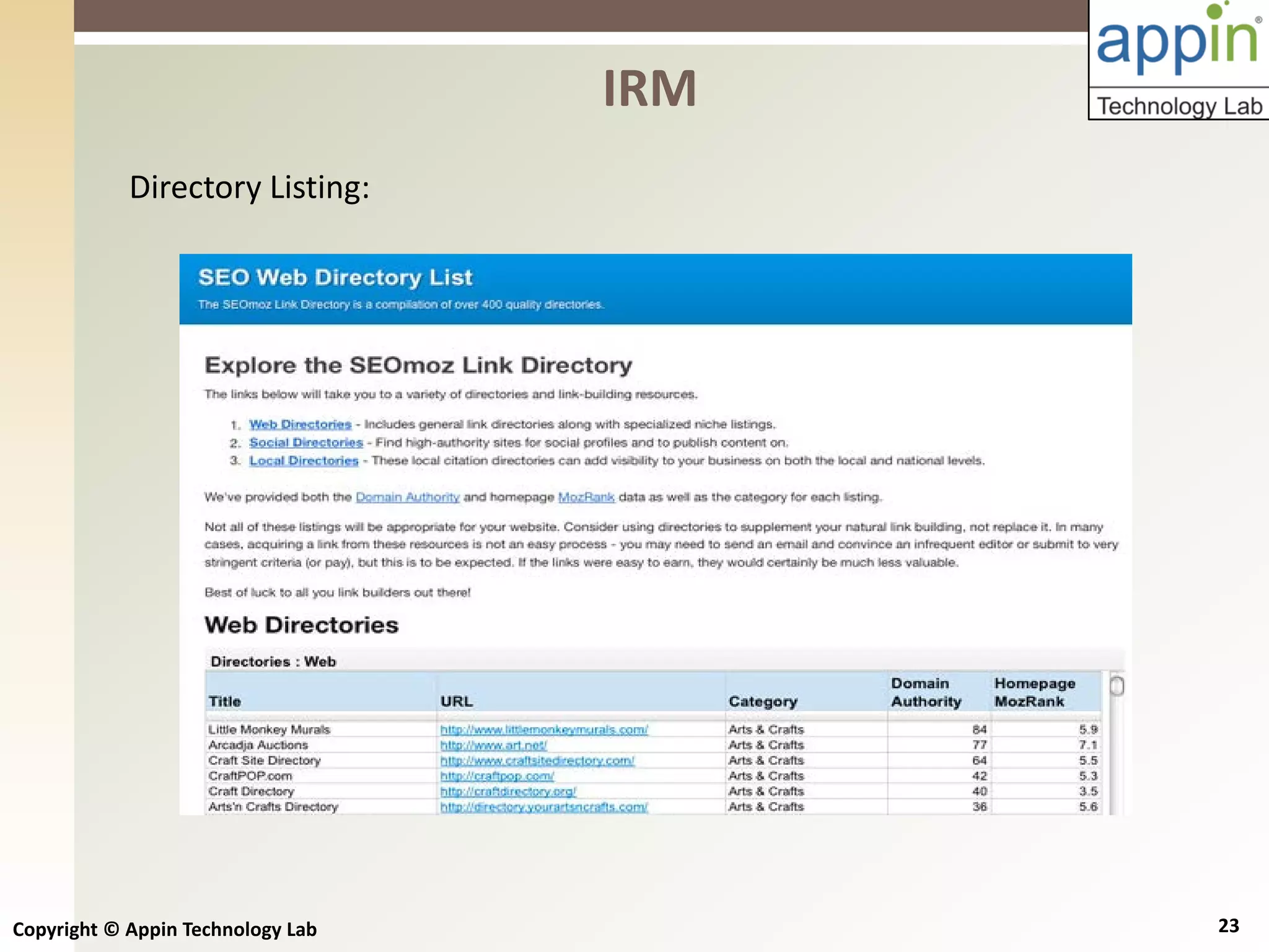 Copyright © Appin Technology Lab 23
Directory Listing:
IRM
 