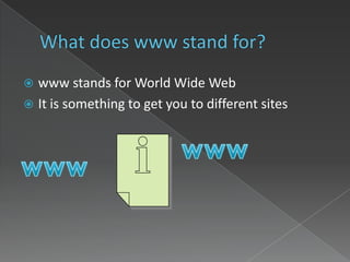 Internet The internet is a computer network linking smaller  computer networks to the worldwide web.  