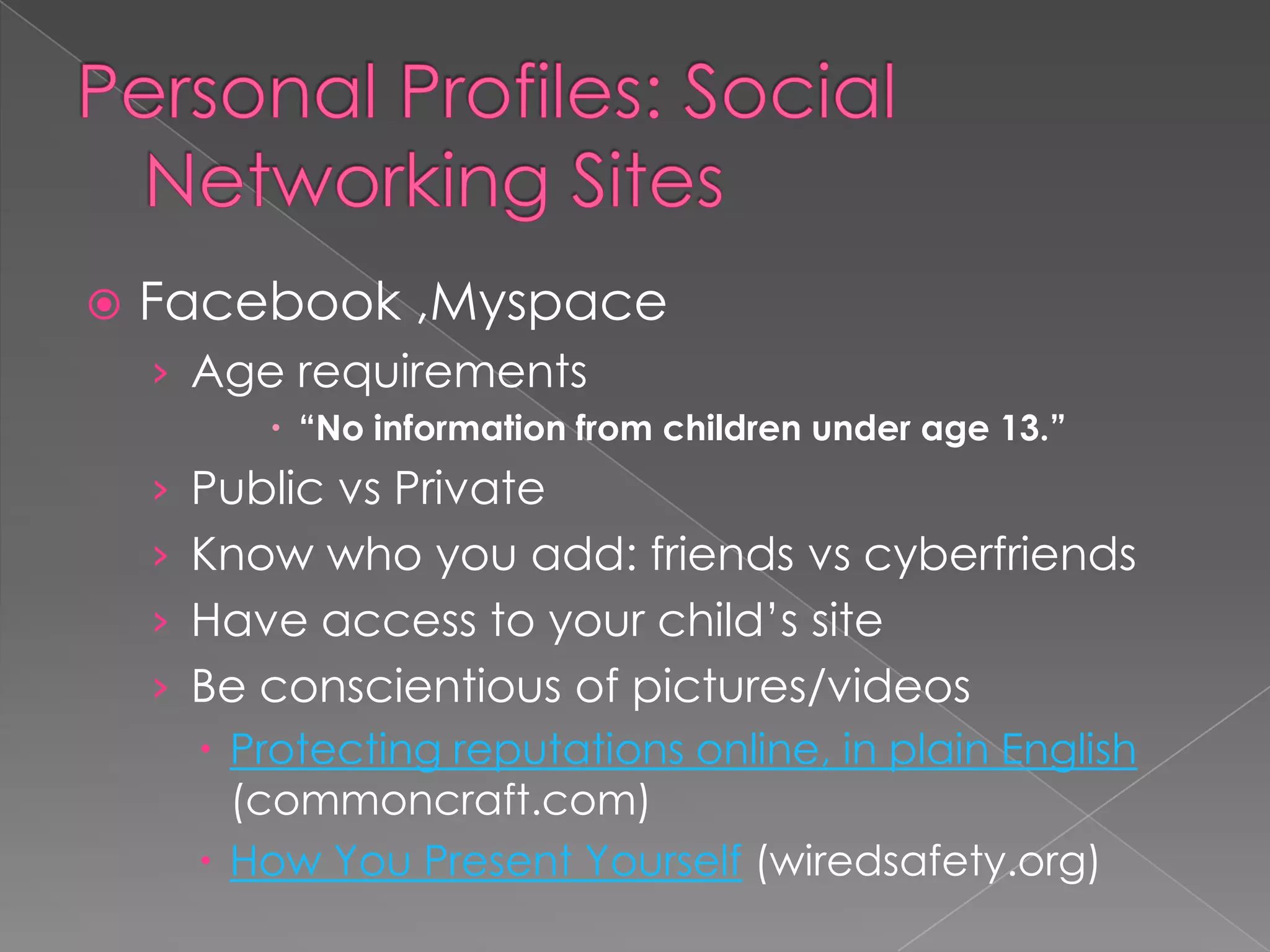 Risky student online behavior53% like being alone when “surfing” the Internet.*12% have unsupervised access to the Internet at school.**10% chat, e-mail or Instant Message (IM) while at school.**39% have given out personal information (name, e-mail address, age, gender) online (when entering a contest, playing online games or signing up for websites).*31% have chatted or used IM with someone on the Internet that they have not met “face to face”.*12% have met a new person from the Internet “face to face.”*13% are willing to meet “face to face” with someone new they meet on the Internet.*8% say that, while on the Internet, someone has asked them to keep their friendship a secret.*53% have seen something on the Internet that shouldn’t be on the Internet.**64% know of or have heard about other students who have done something on the Internet that shouldn’t be done.** Combined 2003/2004 and 2004/2005 i-SAFE survey of 55,000 students** 2004-05 i-SAFE survey of 36,000 students*** 2003-04 i-SAFE survey of 19,000 students