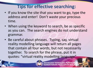 How Malaysia Uses Online2/3 of internet users now also use social mediaGet information (94.4%)Text communications (84.7%)Education (64.5%)Leisure (63.5%)Financial activities (31.8%)Public services (29.2%)E-government transactions (19.8%)Online stock trading (5.9%)Social network visitors (August 2009)Facebook: 6.2 millionFriendster: 4.2 millionMySpace: 2.1 millionFlickr: 1.5 millionTwitter: 750,000Sources: Alexa and Google Ad Planner, 2009
