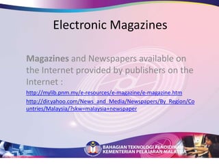Selected Home Pages –The Teacher’CommunityThese home pages provide the perfect gateway to lots of interesting sites and information directories.http://www.cikguzul.com/http://www.cikgu.nethttp://cikgunooratsemi.blogspot.com/http://www.teacher.tube.com/