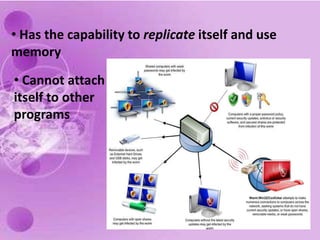  For example: viruseswormsTrojansspywareadware