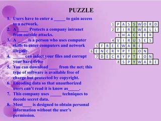 Computer crimes: criminal activities, involve the use of information technology to gain an illegal or an unauthorized access to a computer system with intent of damaging, deleting or altering computer data