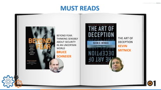 MUST READS 
BEYOND FEAR: 
THINKING SENSIBLY 
ABOUT SECURITY 
IN AN UNCERTAIN 
WORLD 
BRUCE 
SCHNEIER 
THE ART OF 
DECEPTION 
KEVIN 
MITNICK 
 