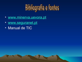 www.minerva.uevora.pt www.seguranet.pt Manual de TIC Bibliografia e fontes 