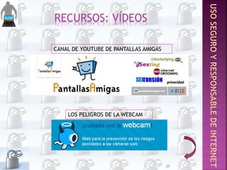 RECURSOS: VÍDEOS
27
CANAL DE YOUTUBE DE PANTALLAS AMIGAS
LOS PELIGROS DE LA WEBCAM
 