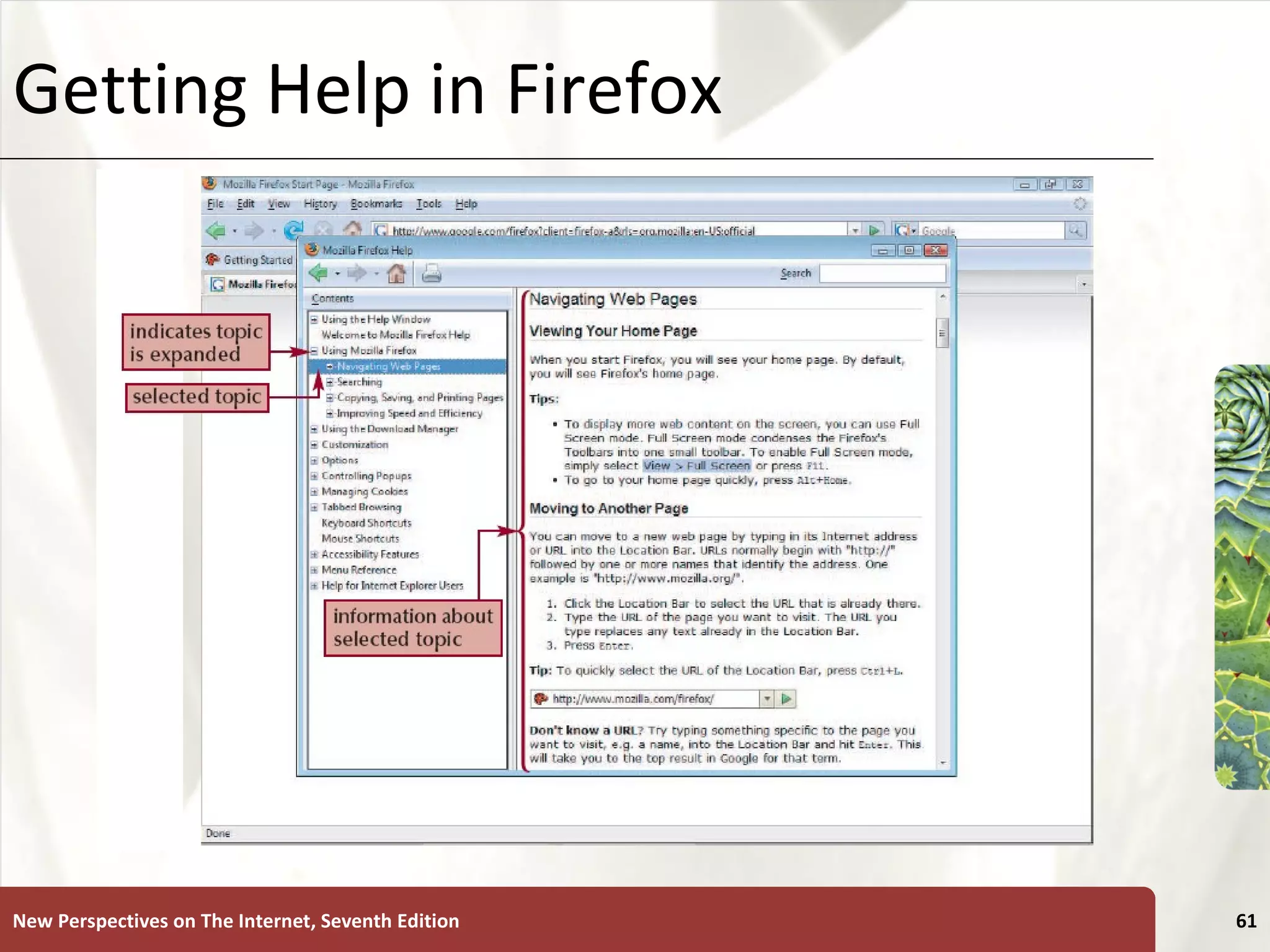 Getting Help in Firefox New Perspectives on The Internet, Seventh Edition 