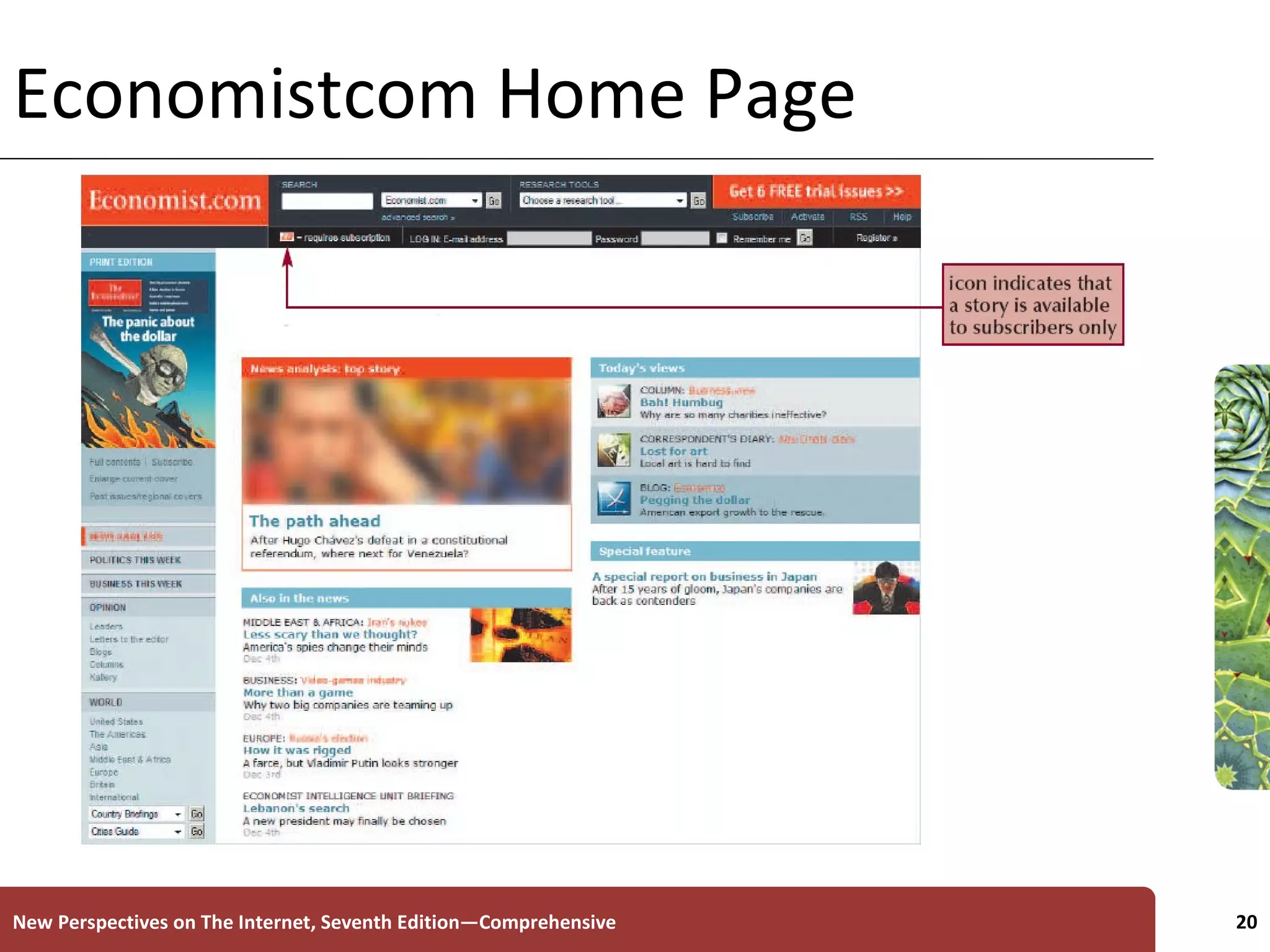 Economistcom Home Page New Perspectives on The Internet, Seventh Edition—Comprehensive 