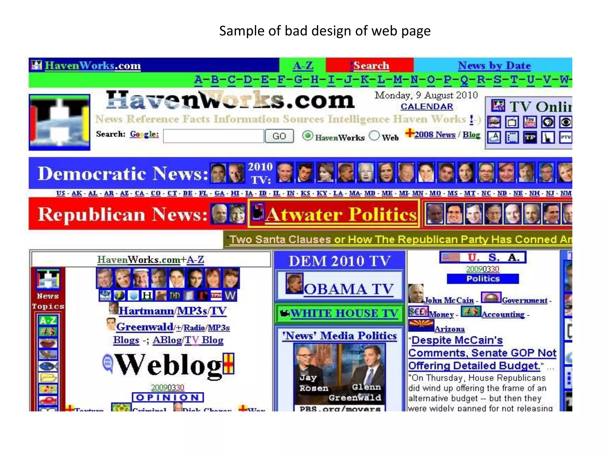 Sample of bad design of web page
 