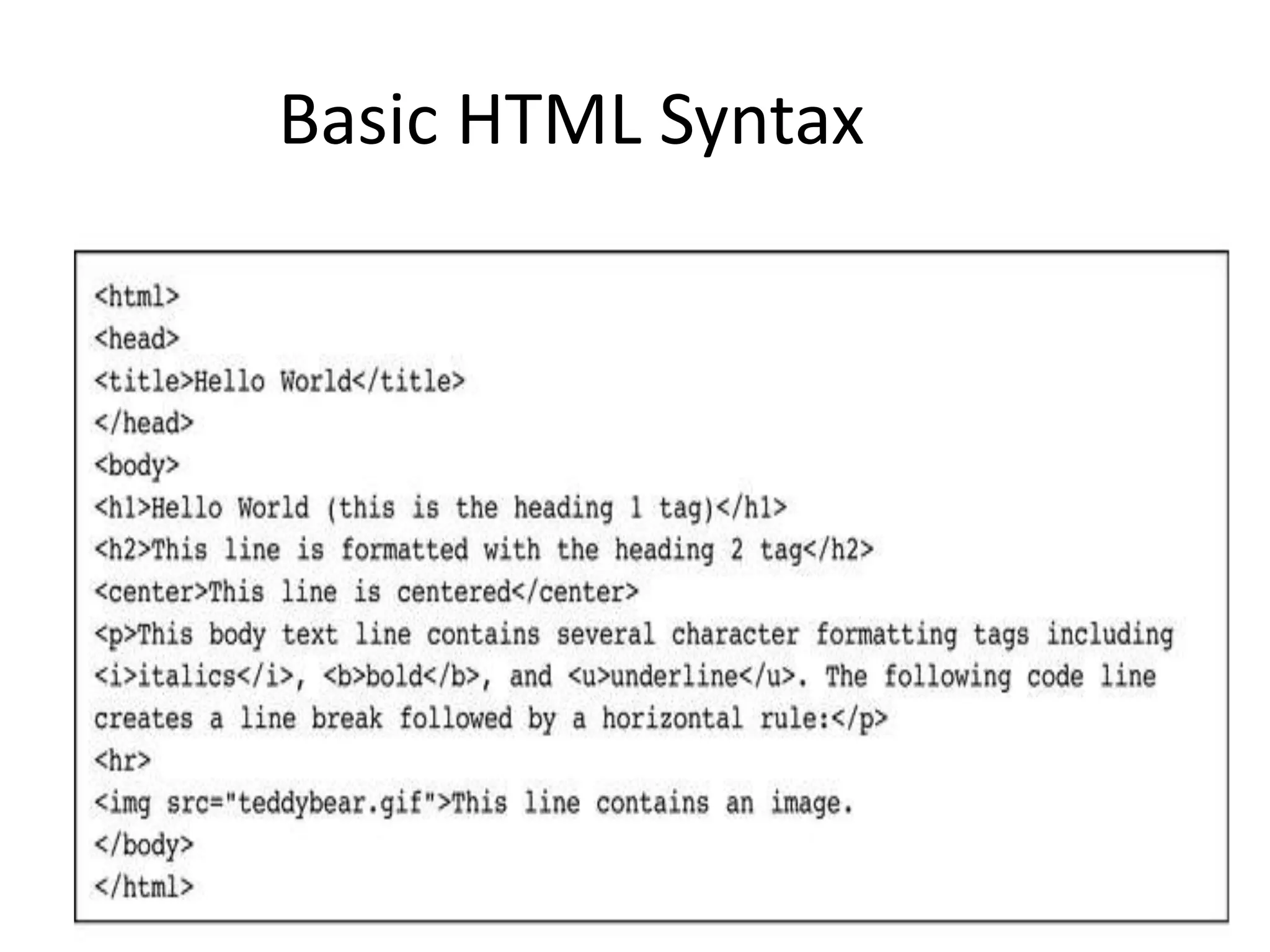 Basic HTML Syntax
 