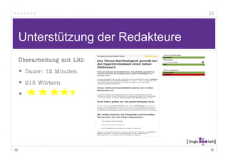23




 Unterstützung der Redakteure
 • Im Test:
      „Das Thema Nachhaltigkeit genießt bei der HypoVereinsbank
      einen hohen Stellenwert“ Ein Artikel der HypoVereinsbank

 • 222 Wörtern
 •




Quelle: http://about.hypovereinsbank.de/cms/aboutus/nachhaltigkeit/index.html
 