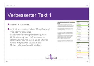 28




Ausgangstext
 Originaltext:
    g

   Familienunternehmen mit weltweitem
   Erfolg

   http://www.boehringer-
   ingelheim.de/unternehmensprofil/index
   .htm
    htm

 Score: 1 ½ Sterne
 