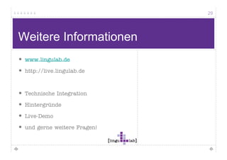 29




Textoptimierung Text 1
 Verbesserter Text:

   Passivkonstruktionen wurden in Aktivkonstruktionen umformuliert.

   Einige
   Ei ig zu l g Sät wurden umformuliert und gekürzt.
            lange Sätze d    f    li t    d g kü t

   Zwischenüberschrift und Teaser wurden eingefügt.

   Absätze wurden gekürzt oder verlängert.

   Fettungen wurden gesetzt.

   Adjektivhäufungen wurden vermieden.
 