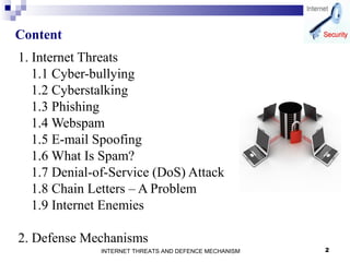 Internet threats and defence mechanism
