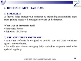 Internet threats and defence mechanism