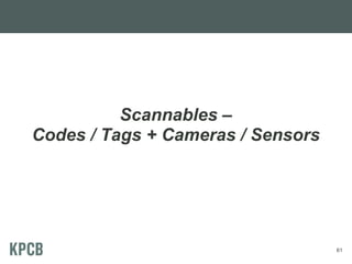 Scannables –
Codes / Tags + Cameras / Sensors
61
 