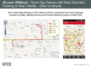 JD.com (360buy) – Same Day Delivery with Real-Time Item
Tracking on Map / Mobile…Often on Bicycle
Free* Same-Day Delivery ...