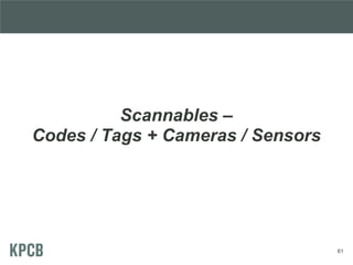 Scannables –
Codes / Tags + Cameras / Sensors
61
 