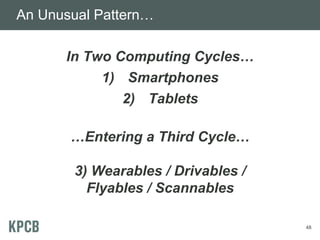 An Unusual Pattern…
In Two Computing Cycles…
1) Smartphones
2) Tablets
…Entering a Third Cycle…
3) Wearables / Drivables /
Flyables / Scannables
48

 
