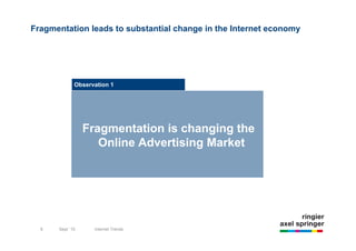 Fragmentation leads to substantial change in the Internet economy




             Observation 1




                 Fragmentation is changing the
                    Online Advertising Market




  9   Sept `10     Internet Trends
 