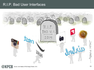 83 
R.I.P. Bad User Interfaces 
Source: John Maeda, KPCB Design Partner, 5/14. 
 