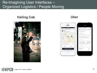 79
Hailing Cab Uber
32 min
Re-Imagining User Interfaces –
Organized Logistics / People Moving
Images: Flickr - KayVee, CultofMac.
 