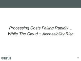 69
Processing Costs Falling Rapidly…
While The Cloud + Accessibility Rise
 
