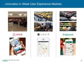 80
...Innovation in Weak User Experience Markets
Images: iMore, Uber, Instacart.
 