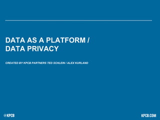 DATA AS A PLATFORM /
DATA PRIVACY
CREATED BY KPCB PARTNERS TED SCHLEIN / ALEX KURLAND
 
