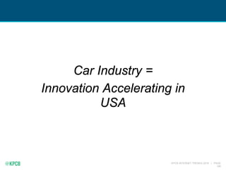 KPCB INTERNET TRENDS 2016 | PAGE
146
Car Industry =
Innovation Accelerating in
USA
 