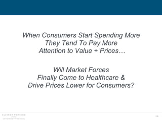 136
When Consumers Start Spending More
They Tend To Pay More
Attention to Value + Prices…
Will Market Forces
Finally Come to Healthcare &
Drive Prices Lower for Consumers?
 