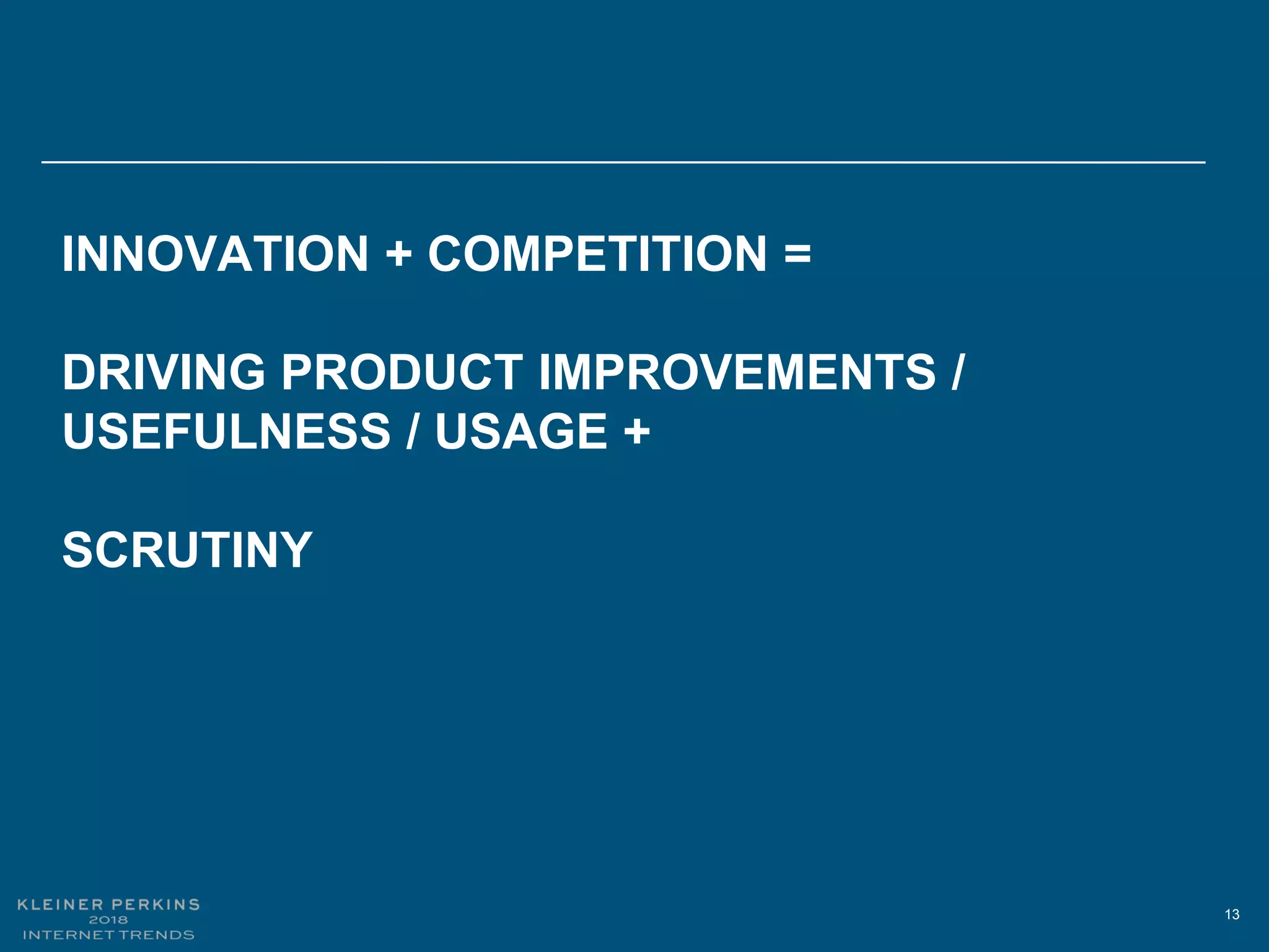 13
INNOVATION + COMPETITION =
DRIVING PRODUCT IMPROVEMENTS /
USEFULNESS / USAGE +
SCRUTINY
 